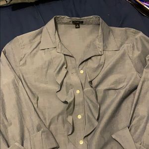 Blue gray Ann Taylor button down with ruffles